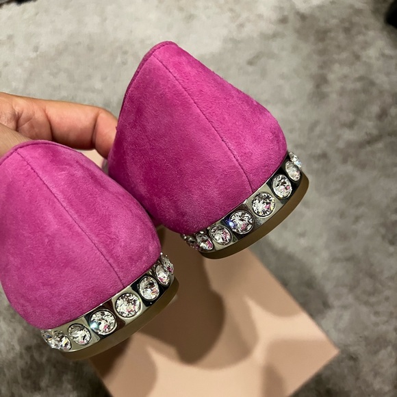 BNIB Miu Miu Fuchsia hot pink suede crystal heel bow loafers flats shoes 38 - Picture 4 of 6